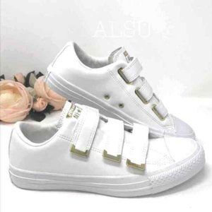 Converse - White & Gold Velcro Straps